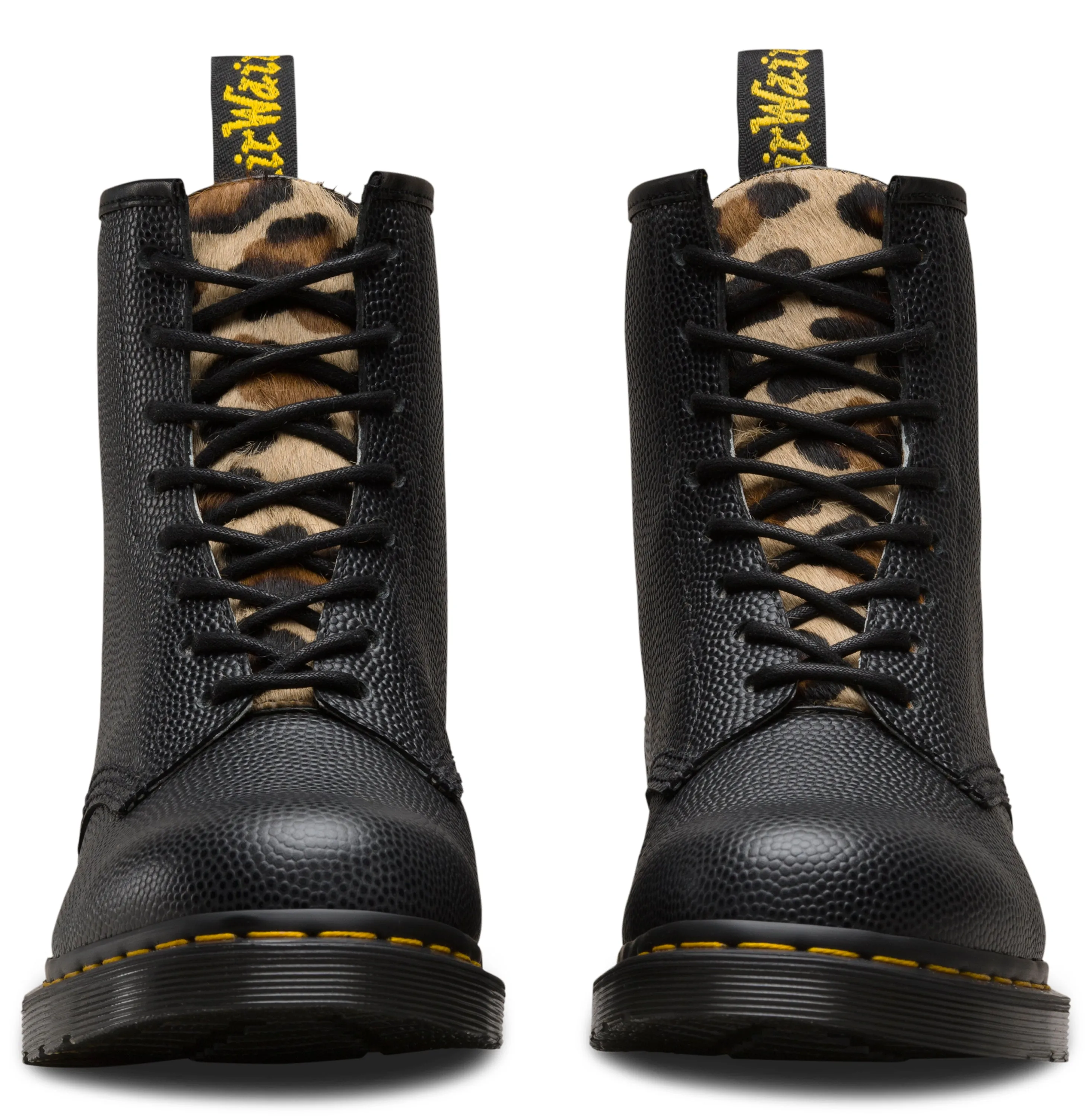 1460 Stussy Black Leo Pebble Italian Hair on Leather Lace UP Boots