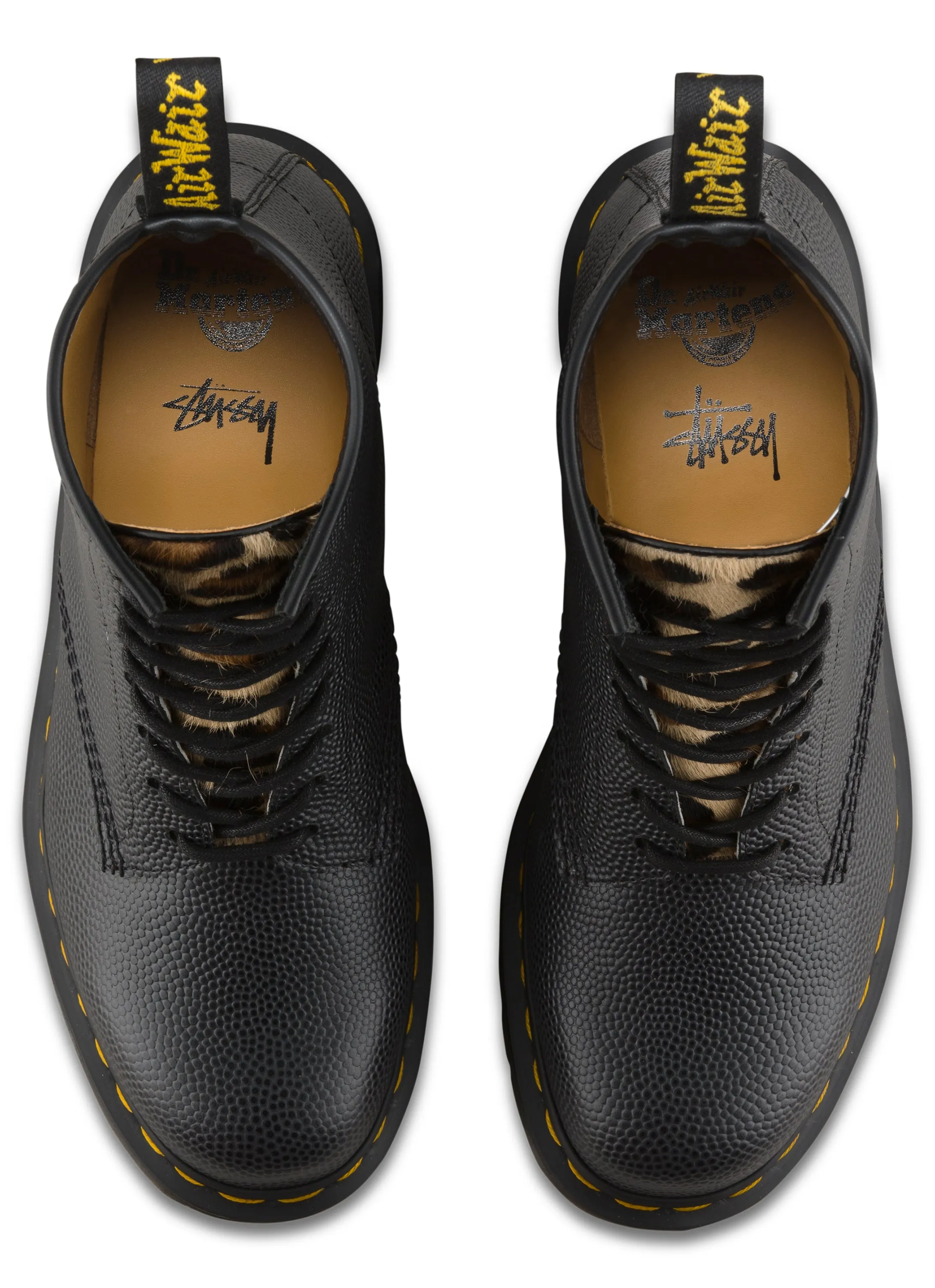 1460 Stussy Black Leo Pebble Italian Hair on Leather Lace UP Boots