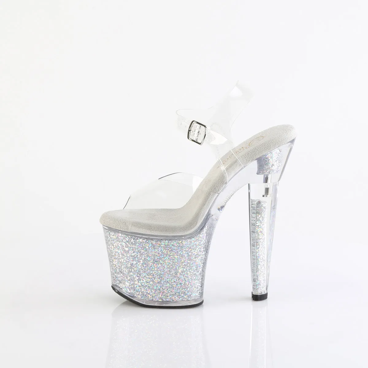 7 Inch Heel LOVESICK-708SG Clear Silver Glitter