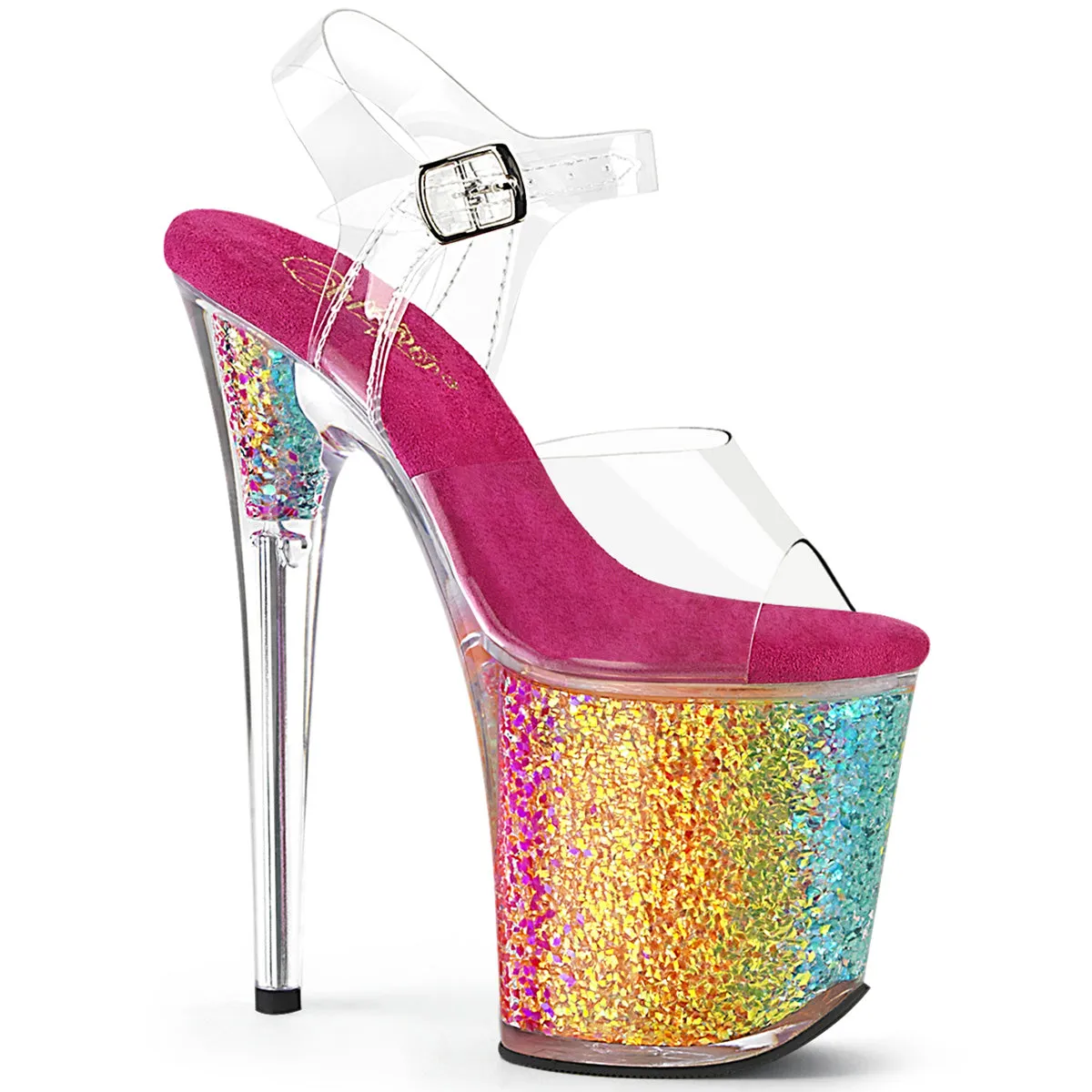 8 Inch Heel FLAMINGO-808RG-02 Rainbow Confetti Glitter