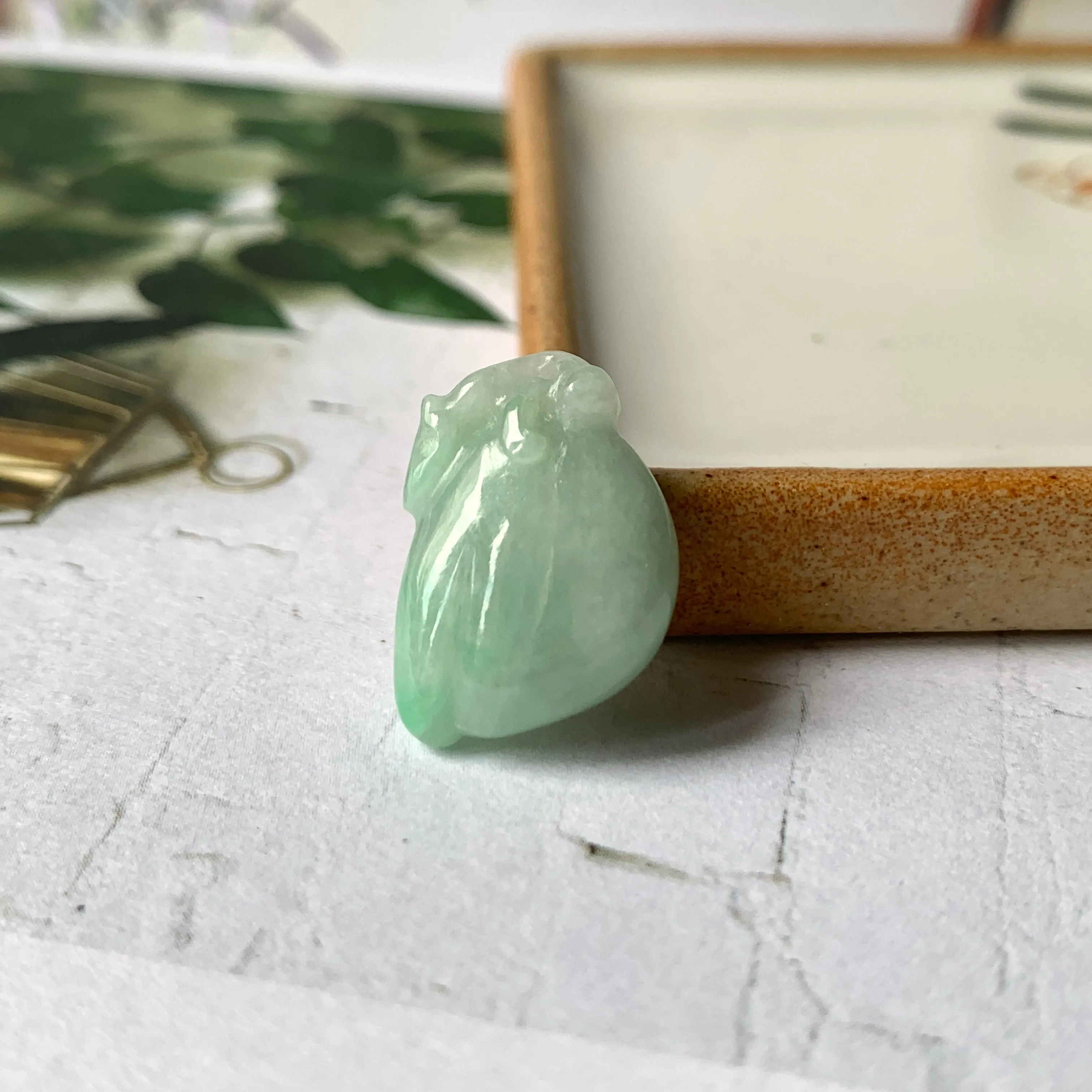 A-Grade Moss On Snow Jadeite Peach Pendant No.172275