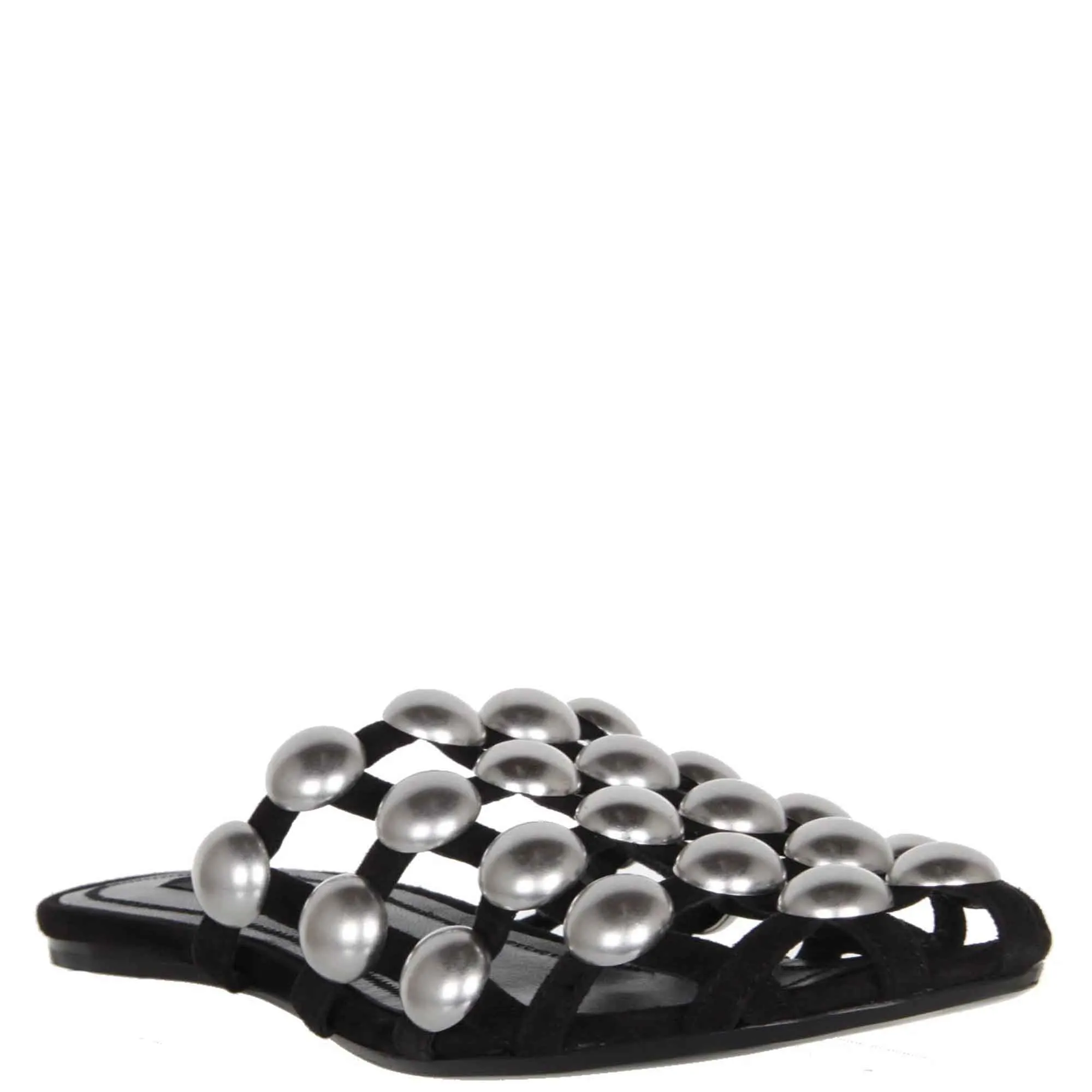 Amelia Studded Flats Suede, Black/Rhodium