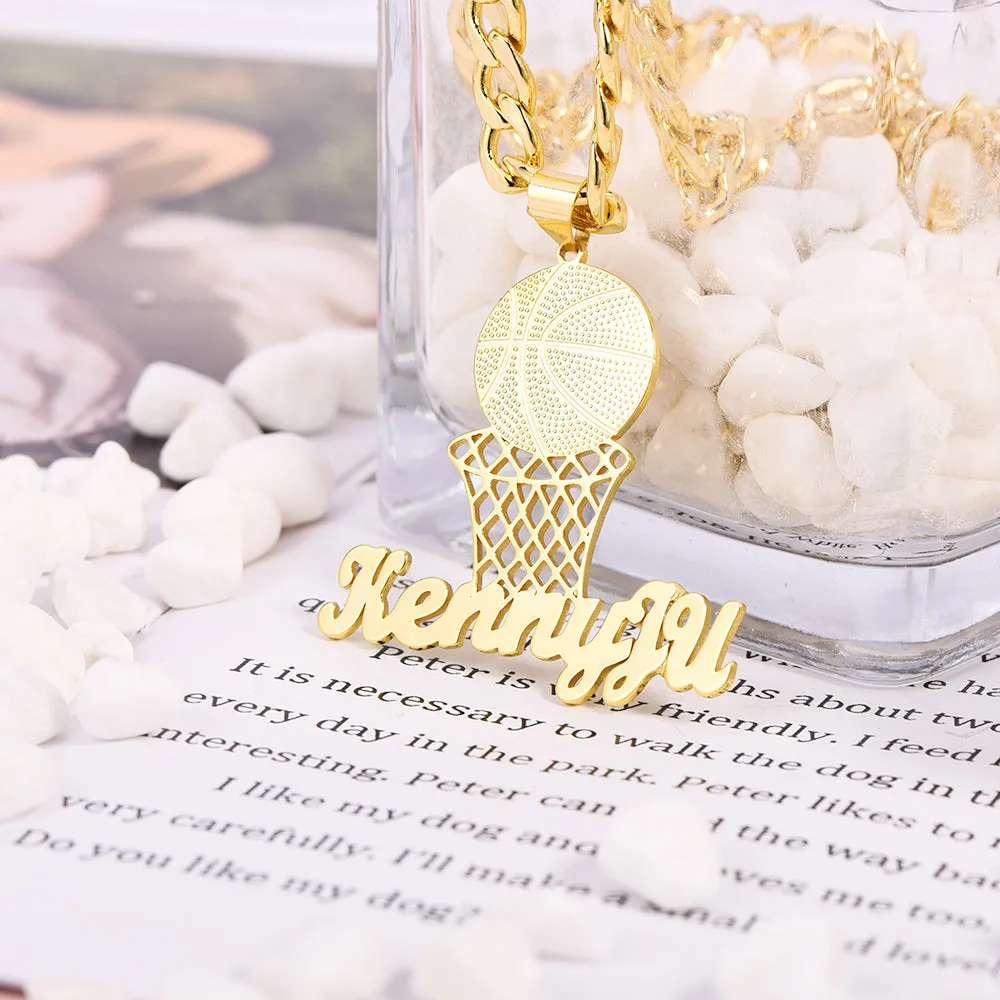 Basketball Nameplate Pendant Personalized Custom Gold Plated Name Necklace