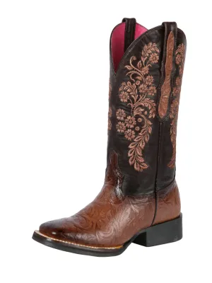 Botas Vaqueras Rodeo con Grabado Floral de Piel Genuina para Mujer 'El General' - ID: 44633