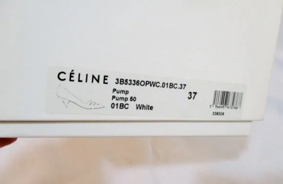 CELINE PARIS ITALY PUMP LEATHER 50 Shoe WHITE 37 / 6.5 Kitten Heel Womens EUC