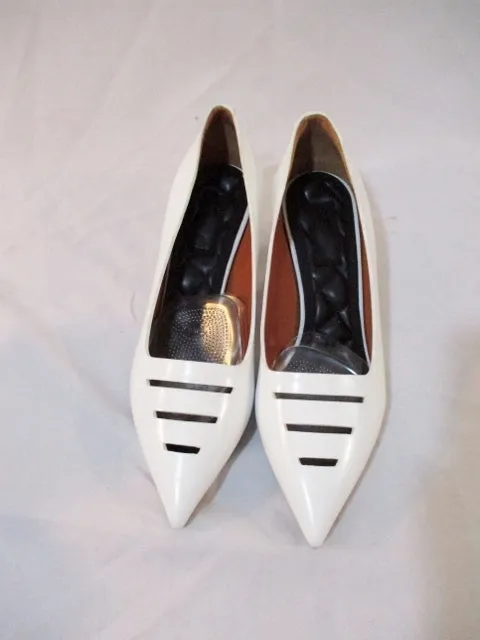 CELINE PARIS ITALY PUMP LEATHER 50 Shoe WHITE 37 / 6.5 Kitten Heel Womens EUC