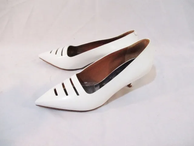 CELINE PARIS ITALY PUMP LEATHER 50 Shoe WHITE 37 / 6.5 Kitten Heel Womens EUC