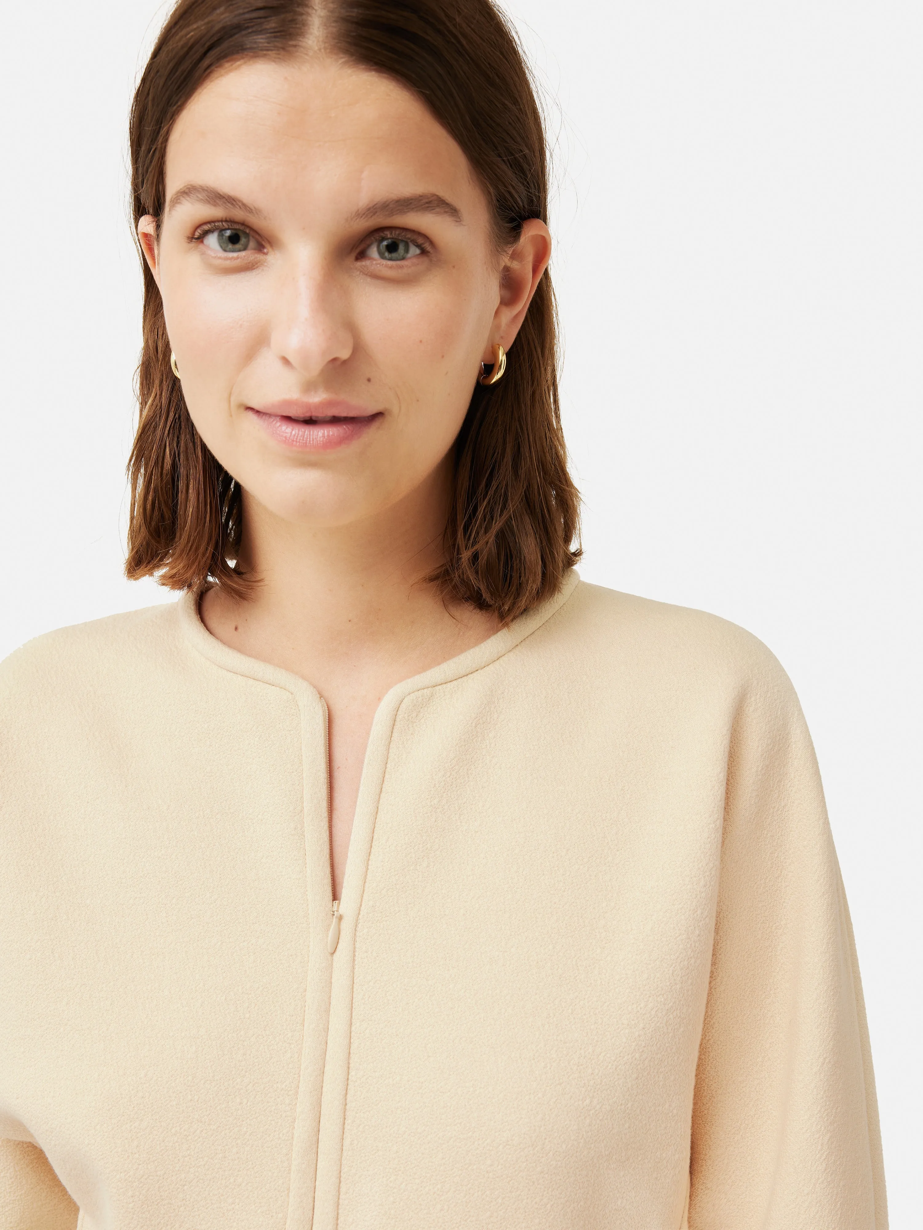 Crepe Jersey Zip Dress | Cream