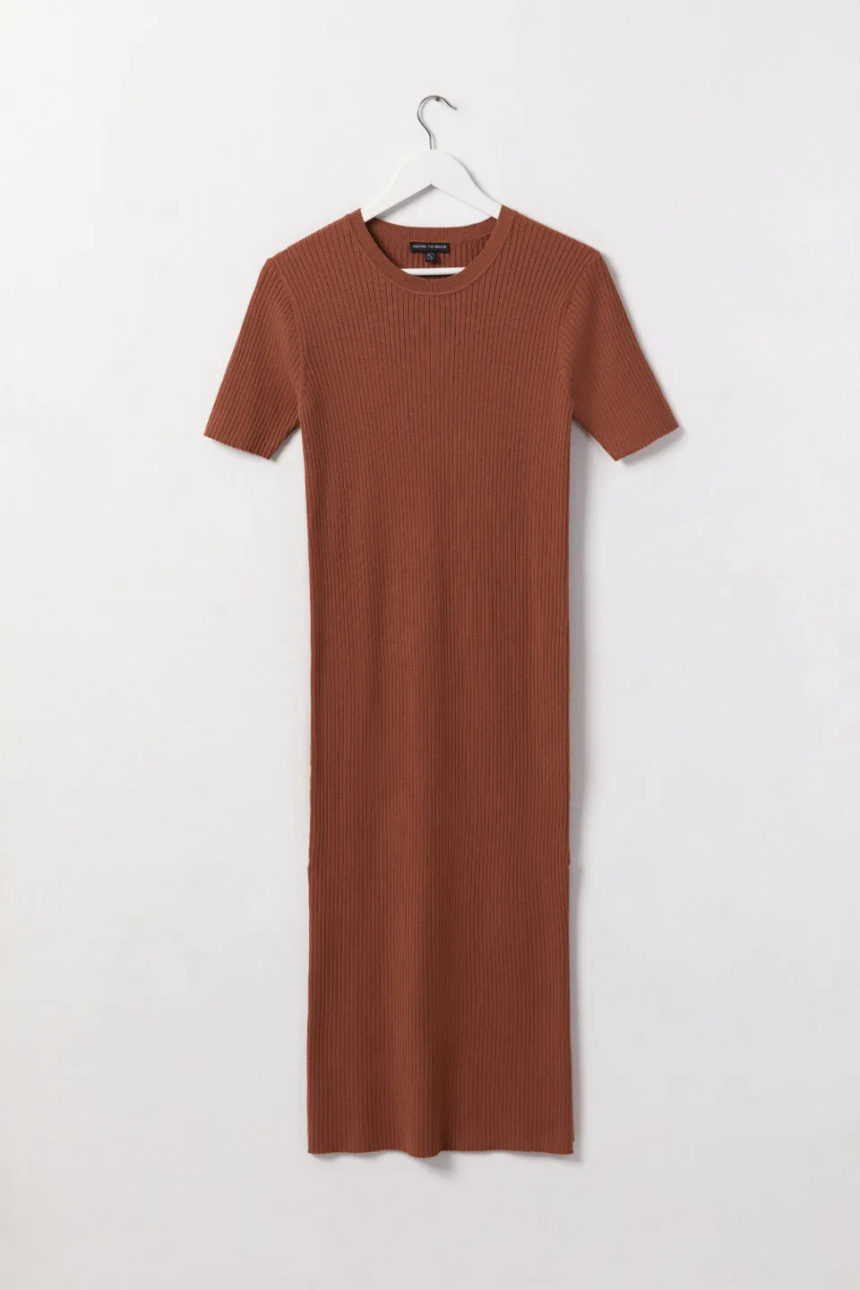 Faith Terracotta Rib Knit Half Sleeve Midi Dress