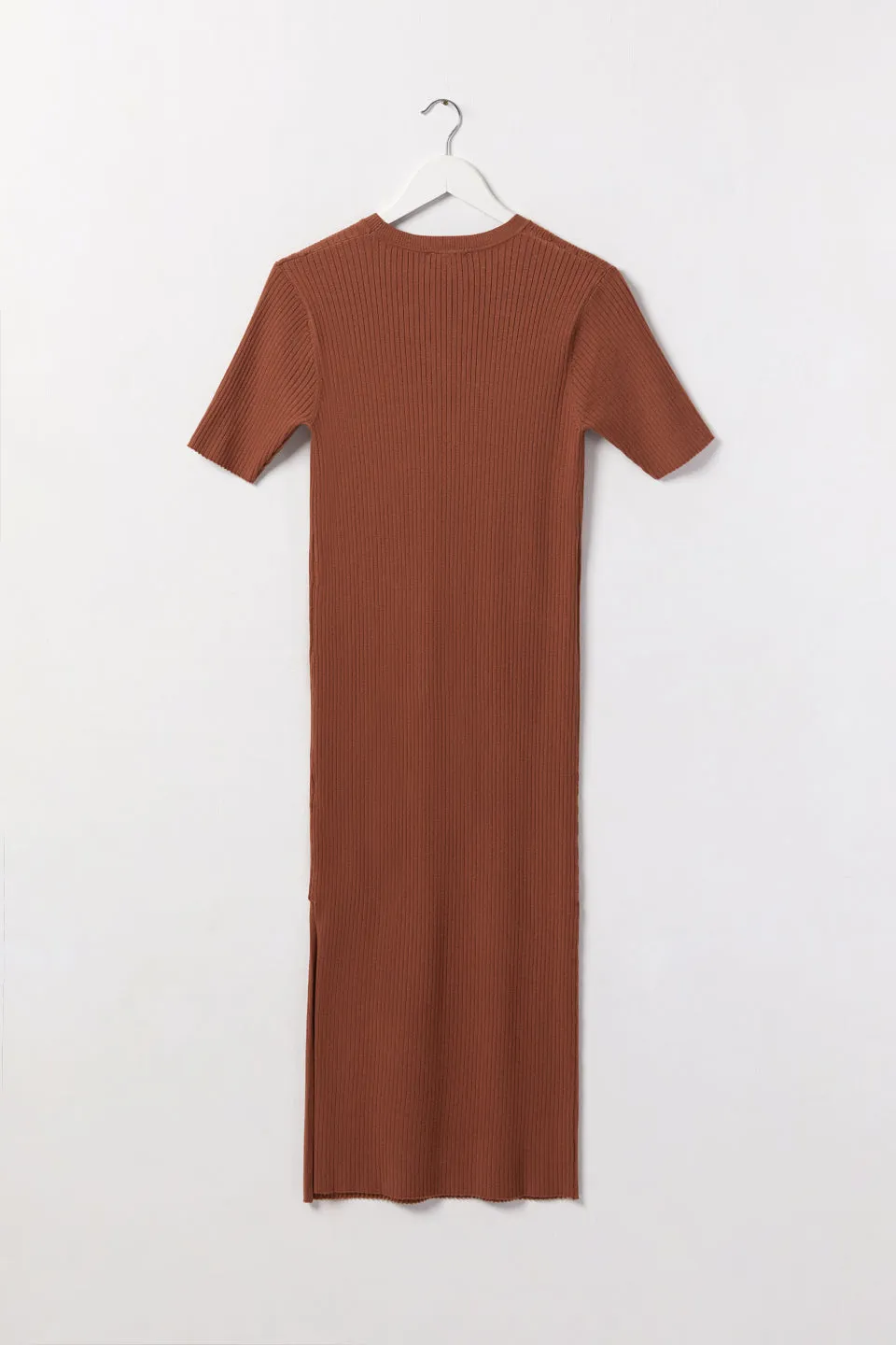 Faith Terracotta Rib Knit Half Sleeve Midi Dress