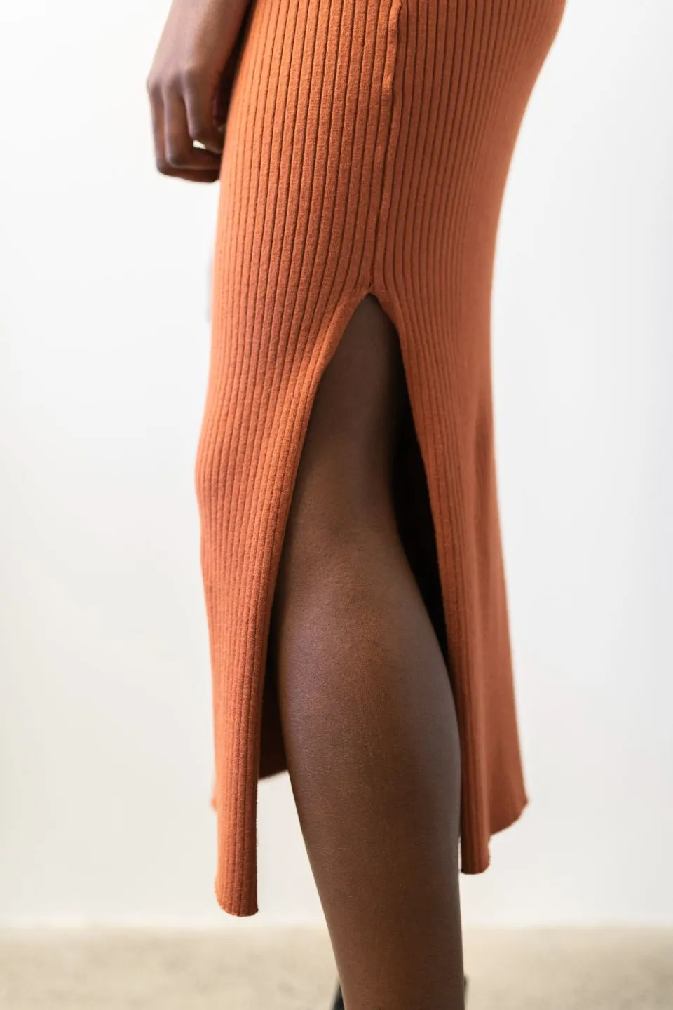 Faith Terracotta Rib Knit Half Sleeve Midi Dress