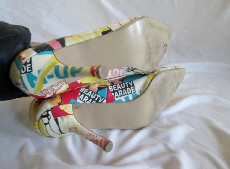 Funky Womens SUMMER RIO Pinup Girl Graphic Party Prom Pumps Shoes 6