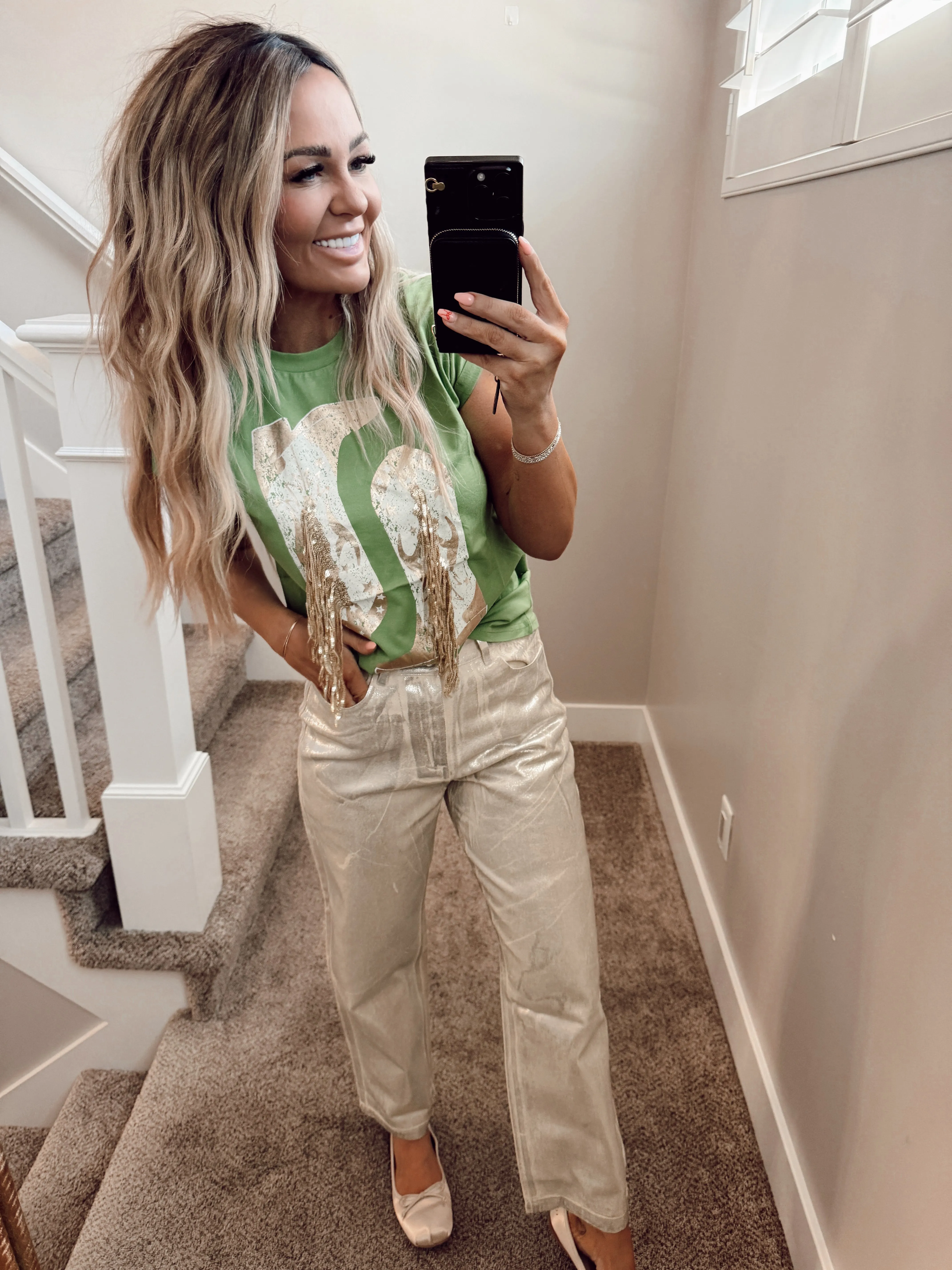 Green boot sparkle tee