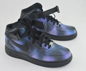 Hand Painted Nike AF1 Mid Galaxy Sneakers - Custom Galaxy Nike Air Force 1s