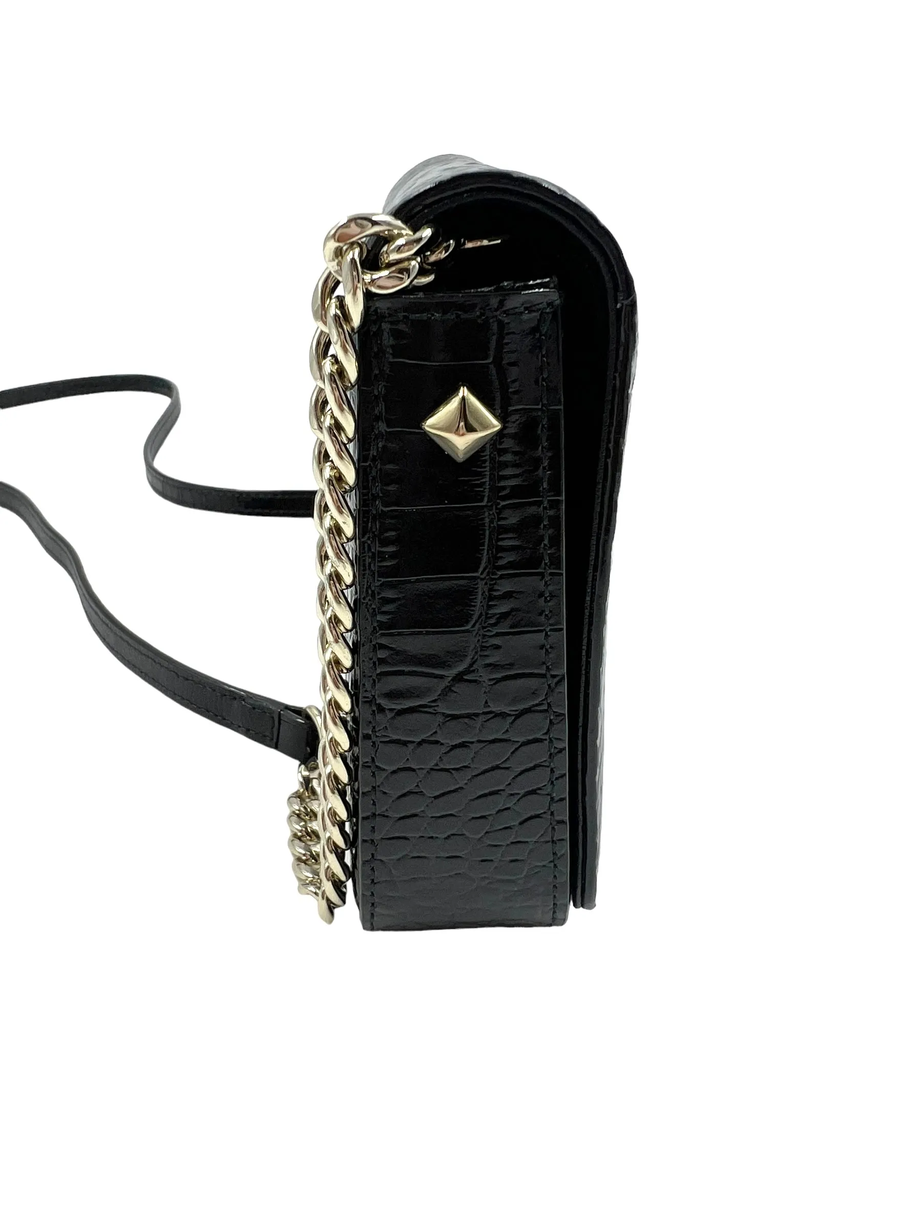 Jimmy Choo Black Croc Embossed Palace Mini Bag