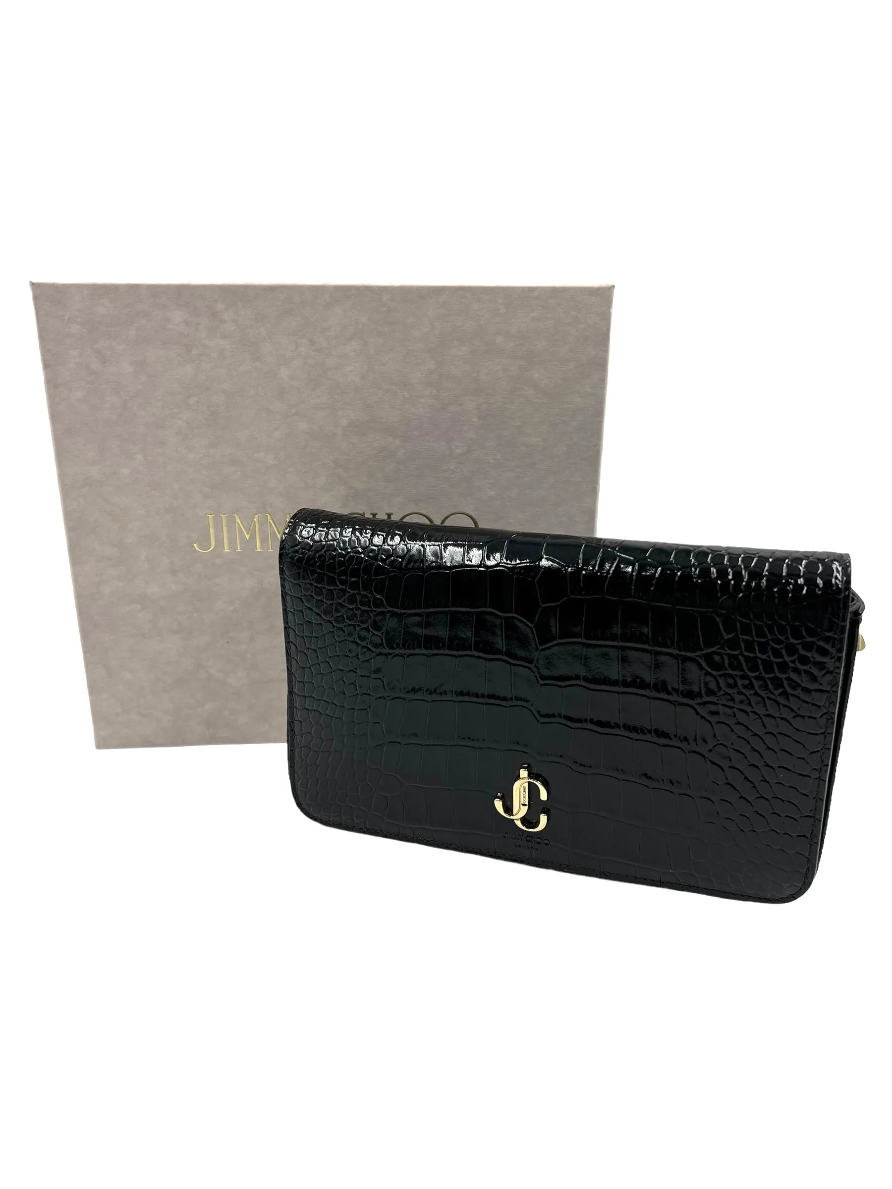 Jimmy Choo Black Croc Embossed Palace Mini Bag