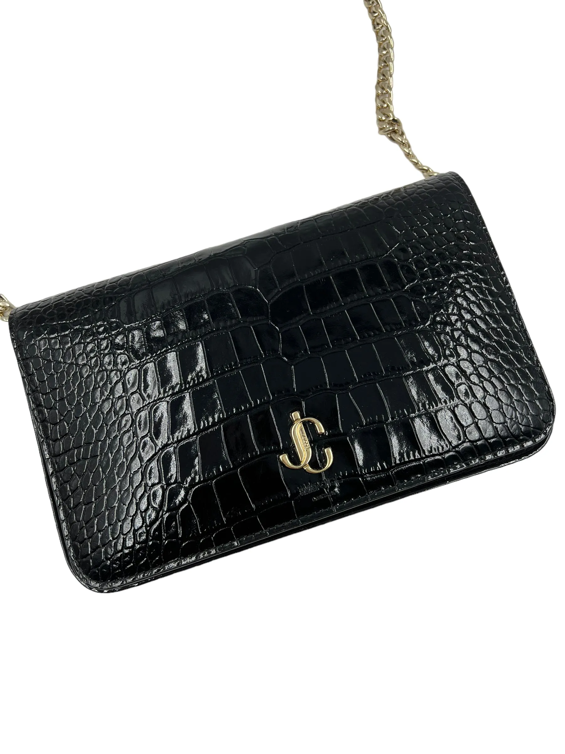 Jimmy Choo Black Croc Embossed Palace Mini Bag