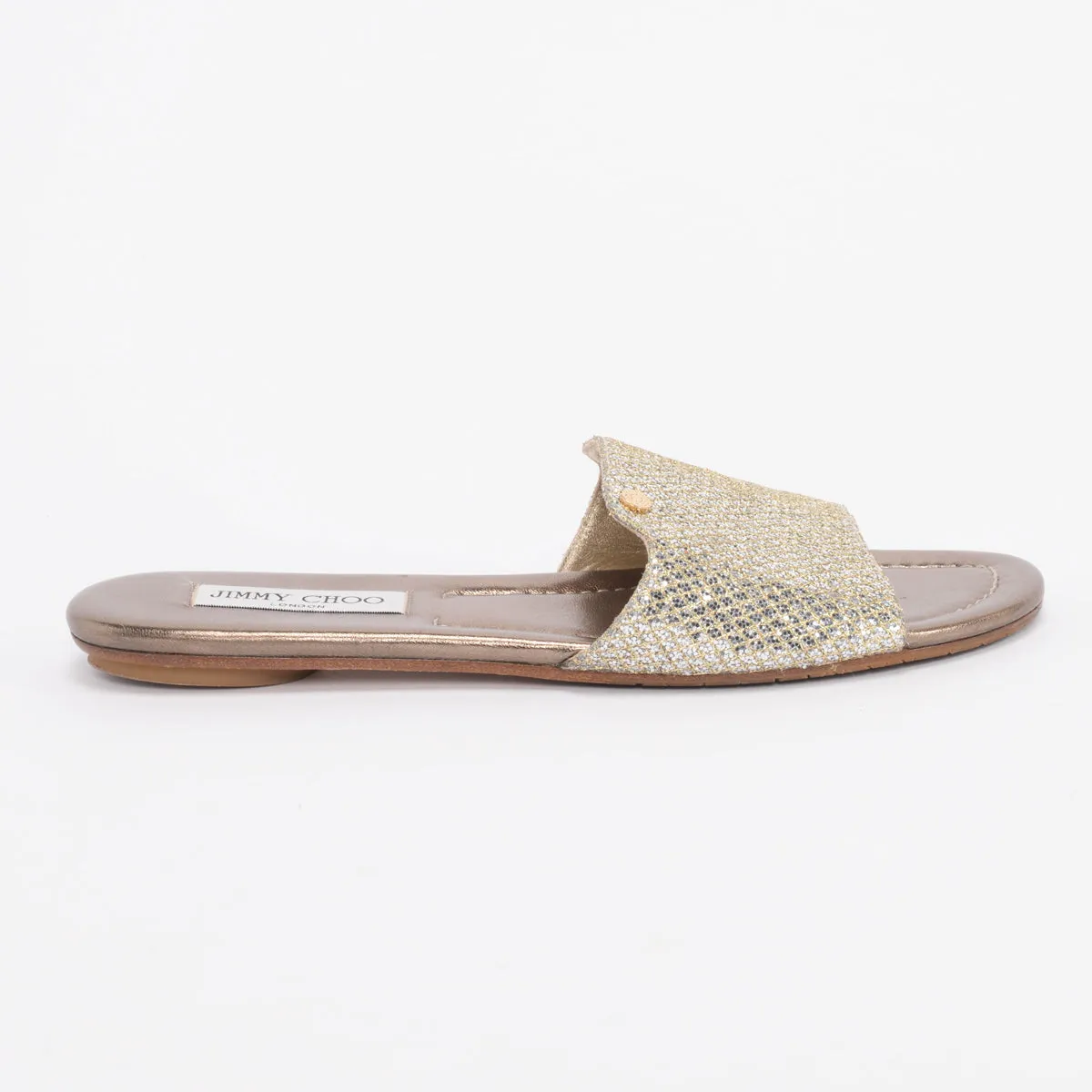 Jimmy Choo Champagne Lame Nanda Slides 40