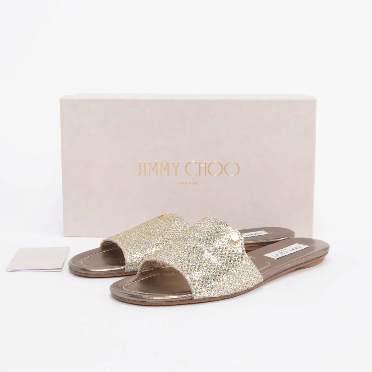 Jimmy Choo Champagne Lame Nanda Slides 40