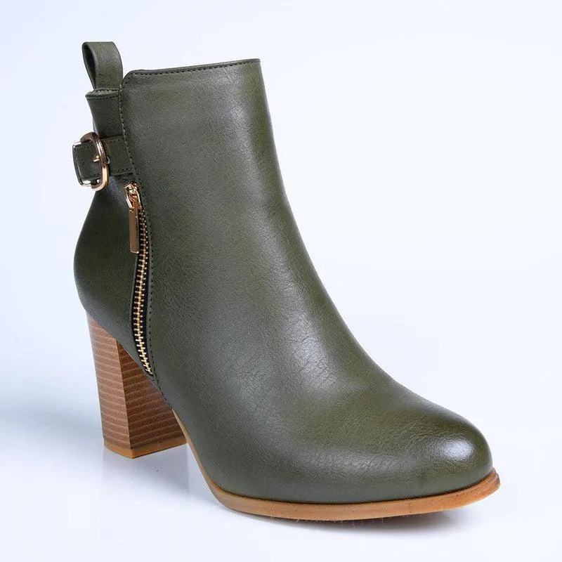 Madison Buzby Block Heel Ankle Boot - Khakhi