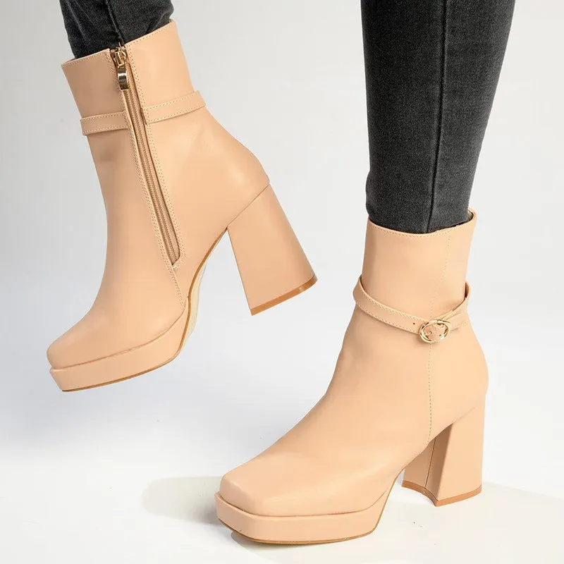 Madison Milo Platform Block Heel Boot - Nude