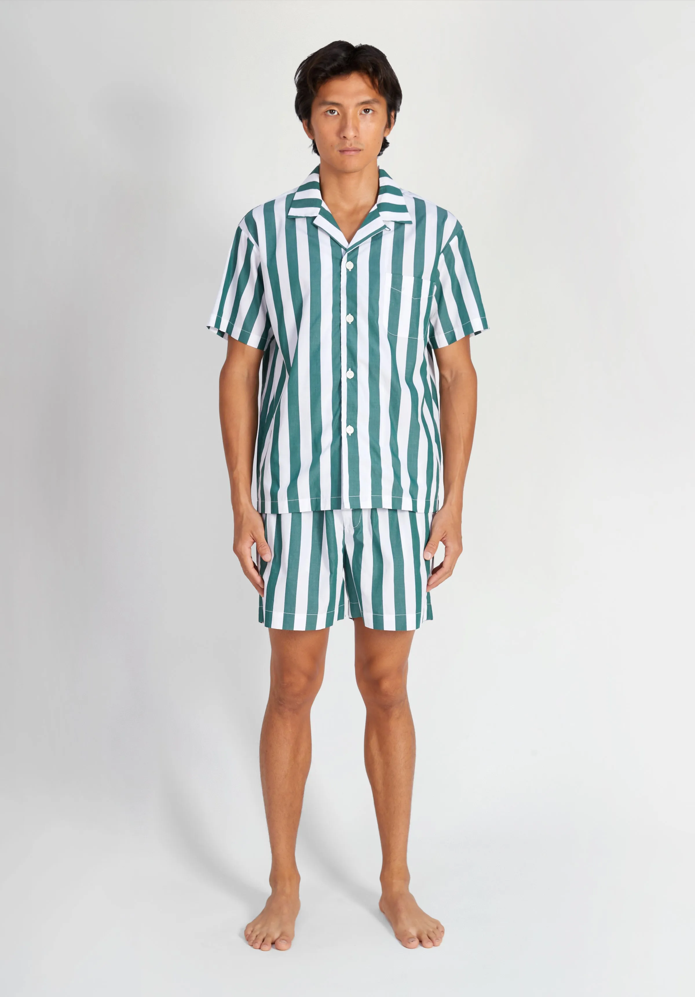 Martin Camp Shirt in Green & White Tent Stripe