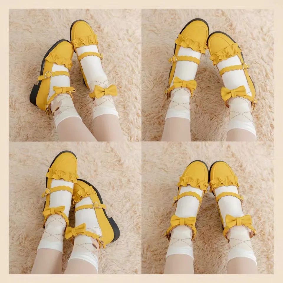 Meiruru leather shoes low heel sheep puff