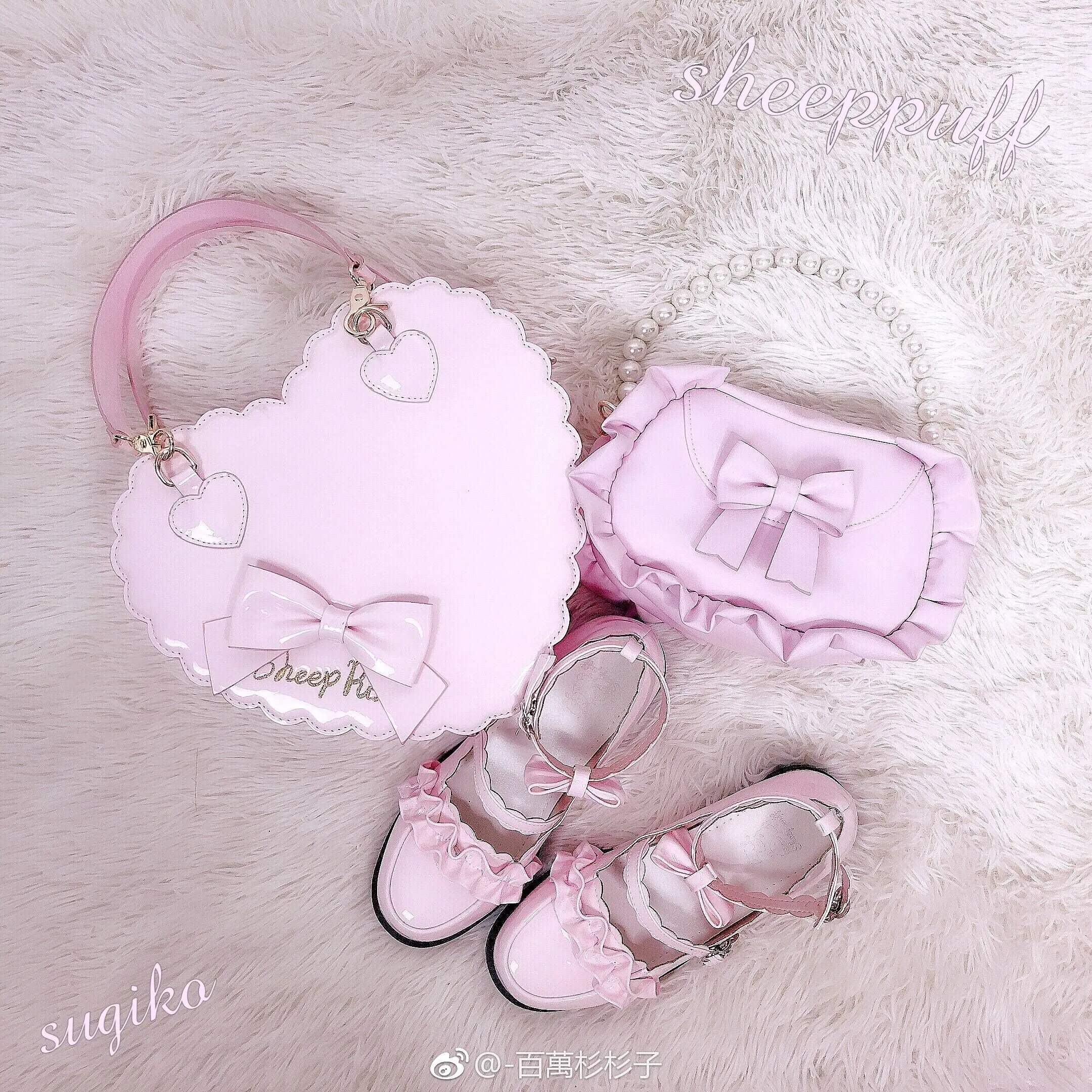 Meiruru leather shoes low heel sheep puff