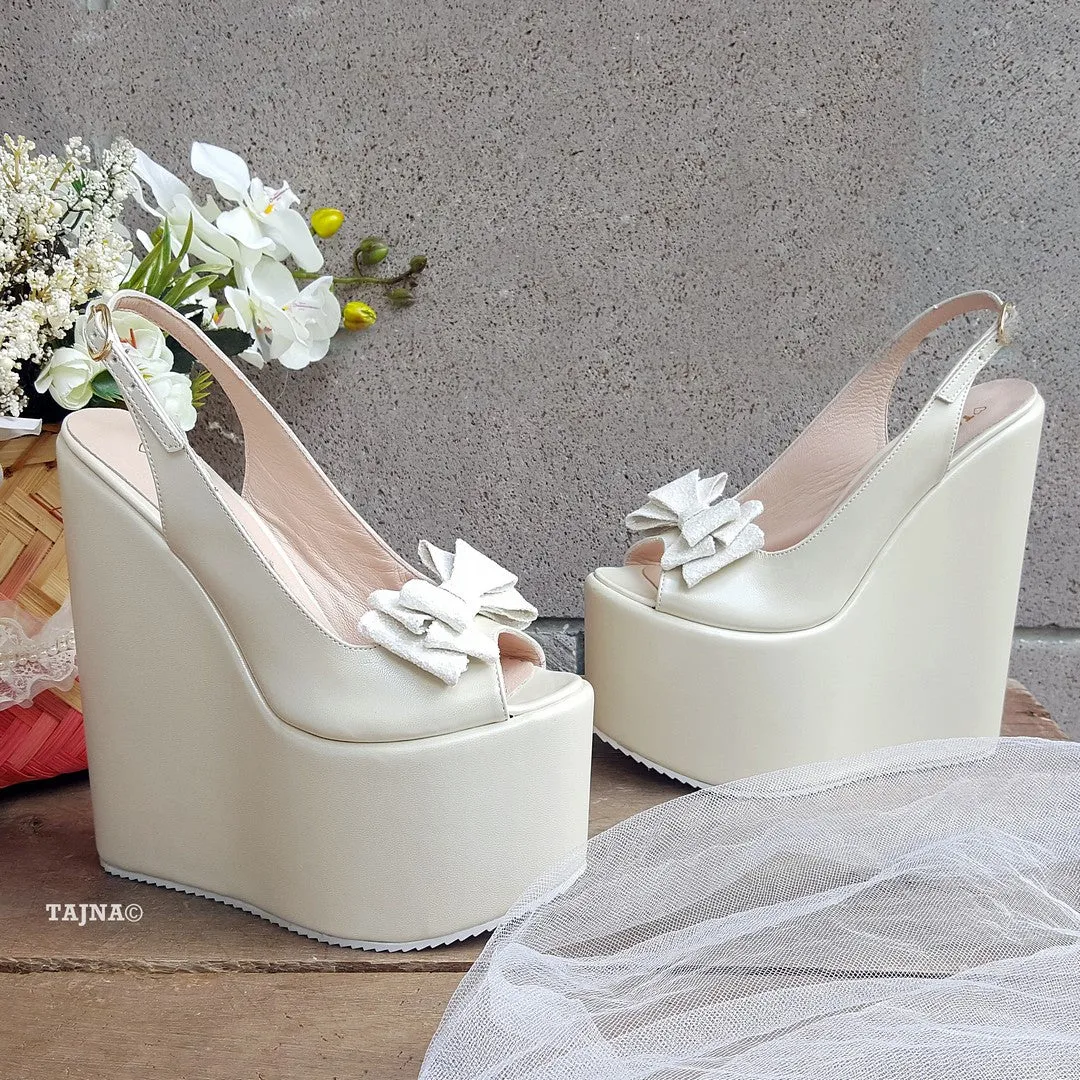 Ribbon Bridal Collection Peep Toe Platform Wedge Shoes