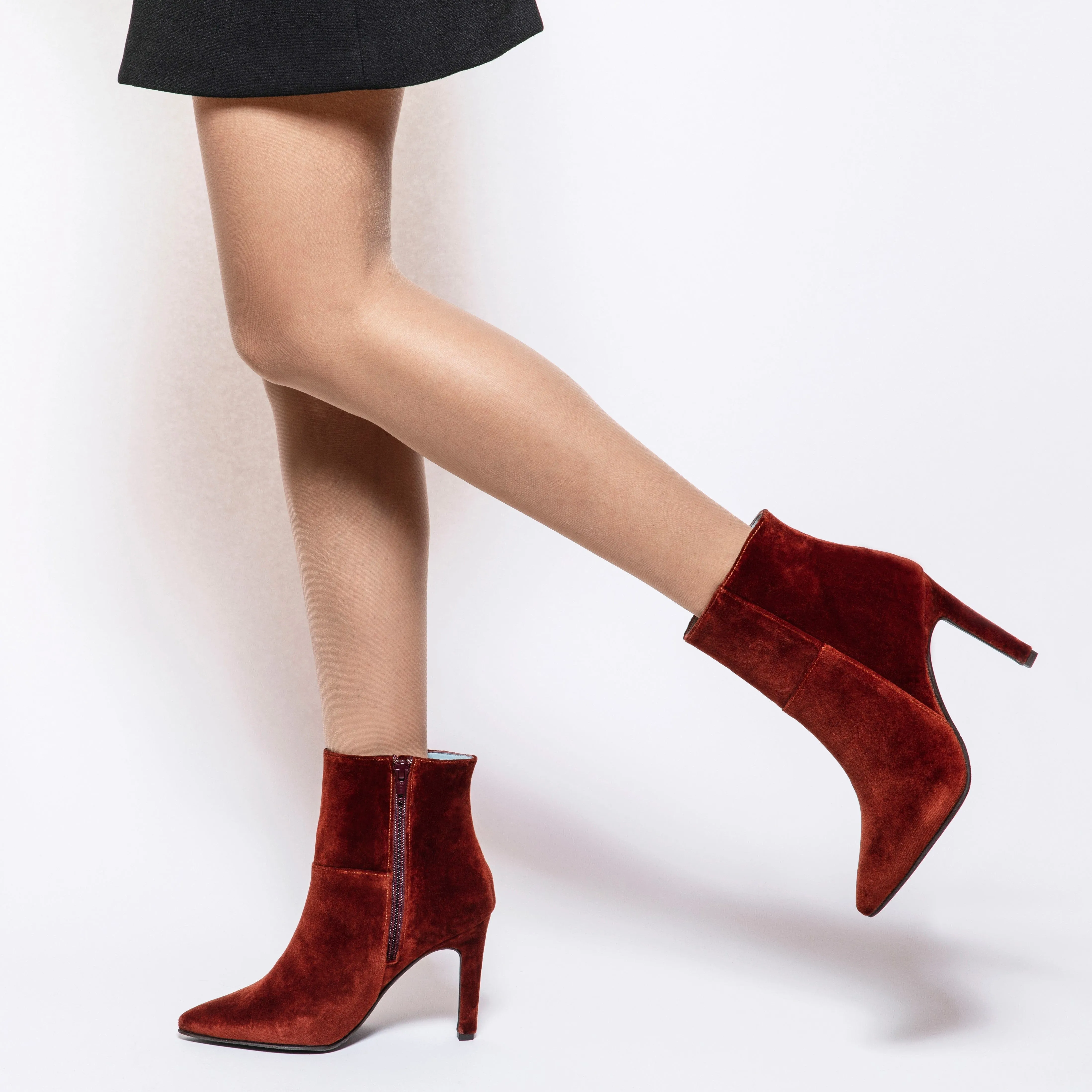 Rose Vegan Velvet Heeled Ankle Boots | Rust