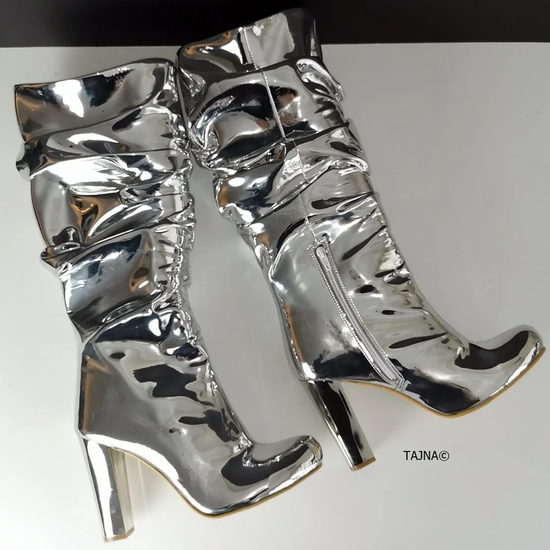 Silver Mirror Midcalf Boots