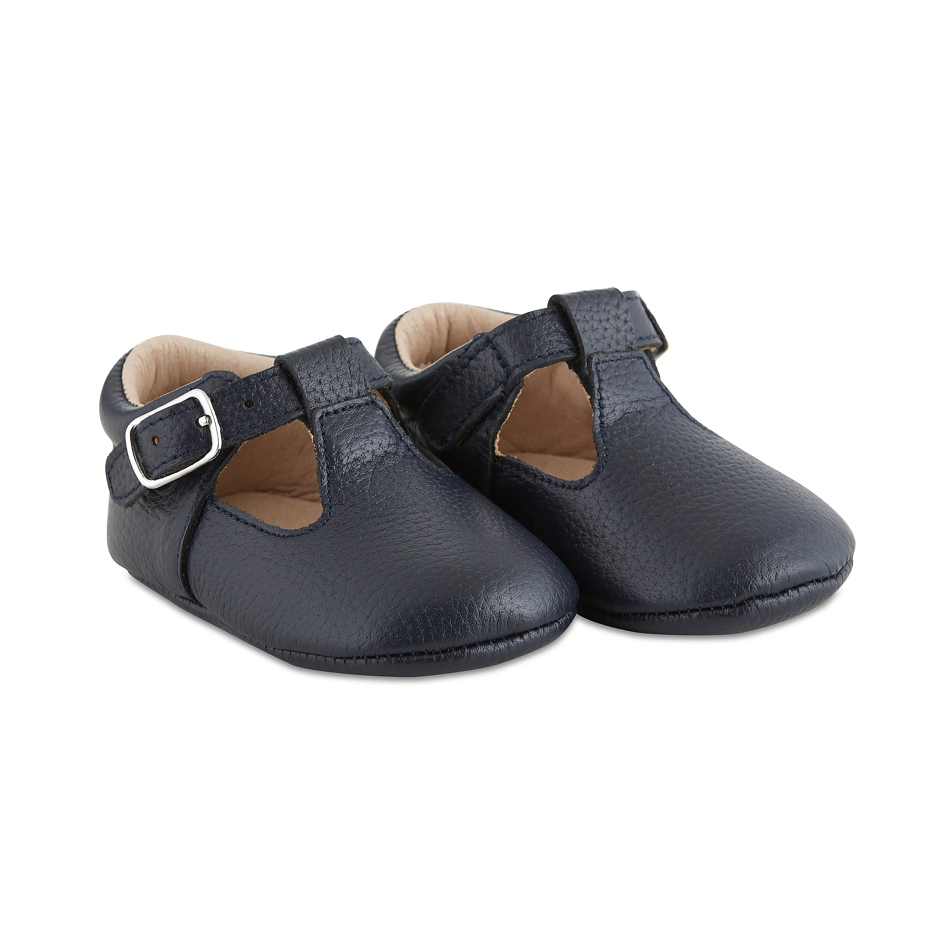 Soft-Sole Leather Mary Jane Moccasins - NAVY