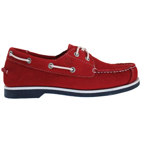 Timberland EK Peak Island 2 Eye Junior Boys Red Leather Boat Shoes 6896R B47D