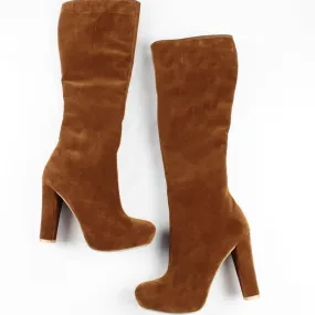 Tobacco Brown Platform Mid Calf Boots