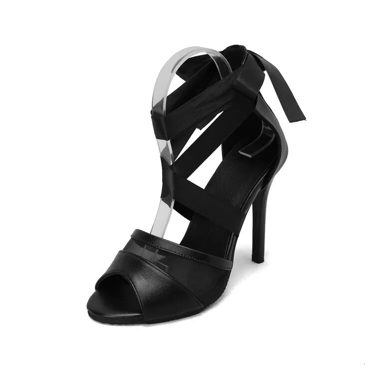 Women's Ribbons Tied Straps Stiletto Heel Sandals